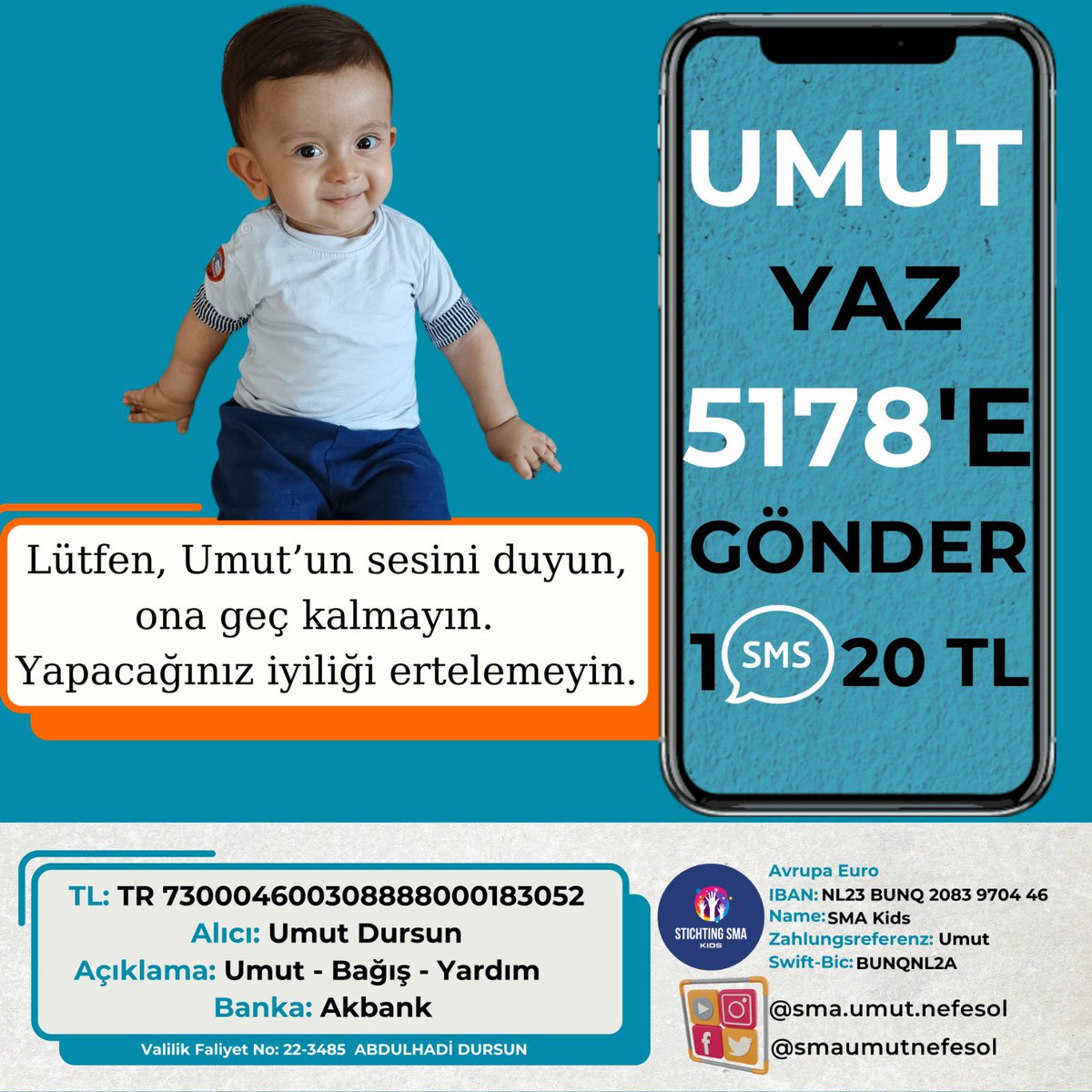 Ayvalik’ ta yasayan bebegimize Umut olalim birlikte.