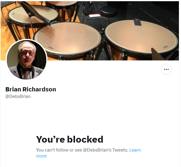 QTPahTootie's tweet photo. Whelp, I've been blocked by a Timpanist. ☹️
Those bongo players sure get sore when you tell them to piss off.
#SadNotSad https://t.co/EfXaGFoM10