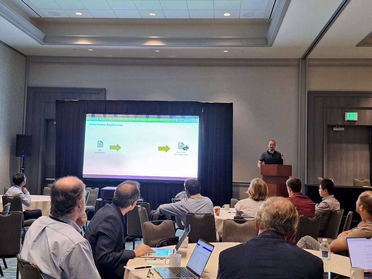 thoefler's tweet photo. Lukas talks about our work on Transfer Tuning at #ICS23 at #FCRC23 - how to optimize loop nests based on (embedding) vector similarity.
Embed your loop features and seacrh a database techniques to optimize similar loops, then apply the best known tuning strategy! #AI for #HPC https://t.co/nPCs5J5kcv