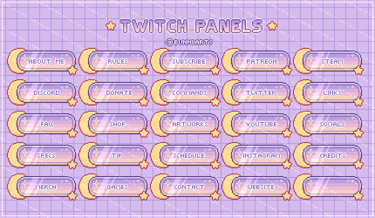 Made some freebie sleepy pixelart twitch panels~!!
Please enjoy~!! ✧◝(⁰▽⁰)◜✧
Share the love, retweets appreciated smooochh 💜💜
ko-fi.com/s/13ef53a2bc

#Vtuber #VTuberEN #VtubersUprising #freeVTuberAssets #Vtuberasset #twitchpanels