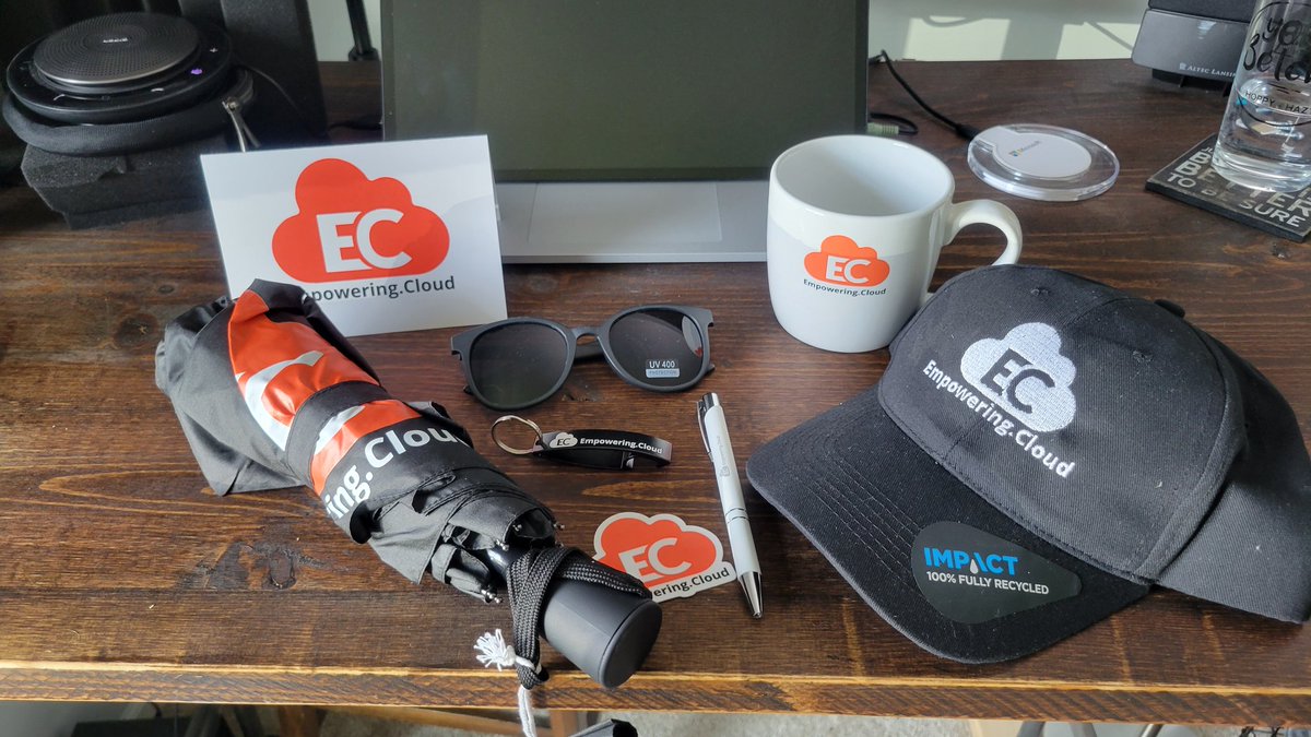 Thanks to the folks at <a href="/EmpoweringCloud/">Empowering.Cloud</a> for all this cool stuff. Hopefully I need the sunglasses far more often than the umbrella.  <a href="/tomarbuthnot/">Tom Arbuthnot</a>