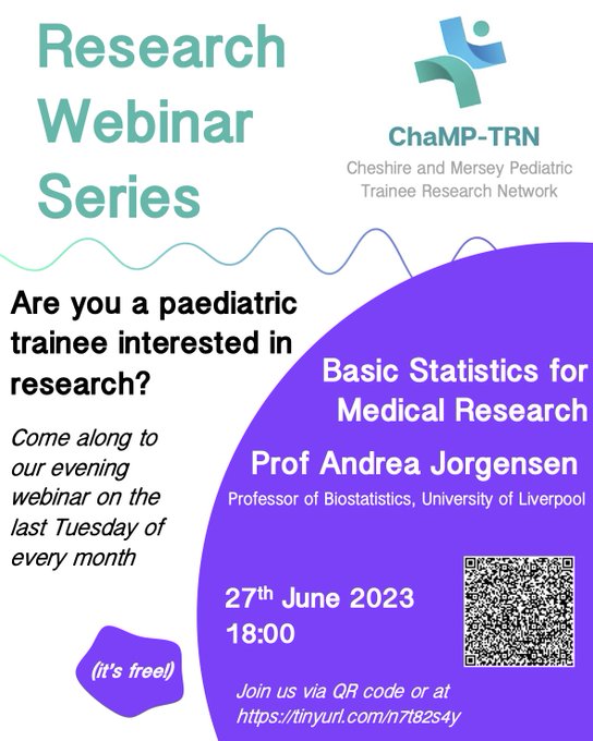 ChaMP-TRN (@champtrn) on Twitter photo Join us on Tuesday 27th June 6pm for our talk on Basic Statistics in Medical Research by Prof Andrea Jorgensen on the following link: tinyurl.com/n7t82s4y Join us on Tuesday 27th June 6pm for our talk on Basic Statistics in Medical Research by Prof Andrea Jorgensen on the following link: tinyurl.com/n7t82s4y