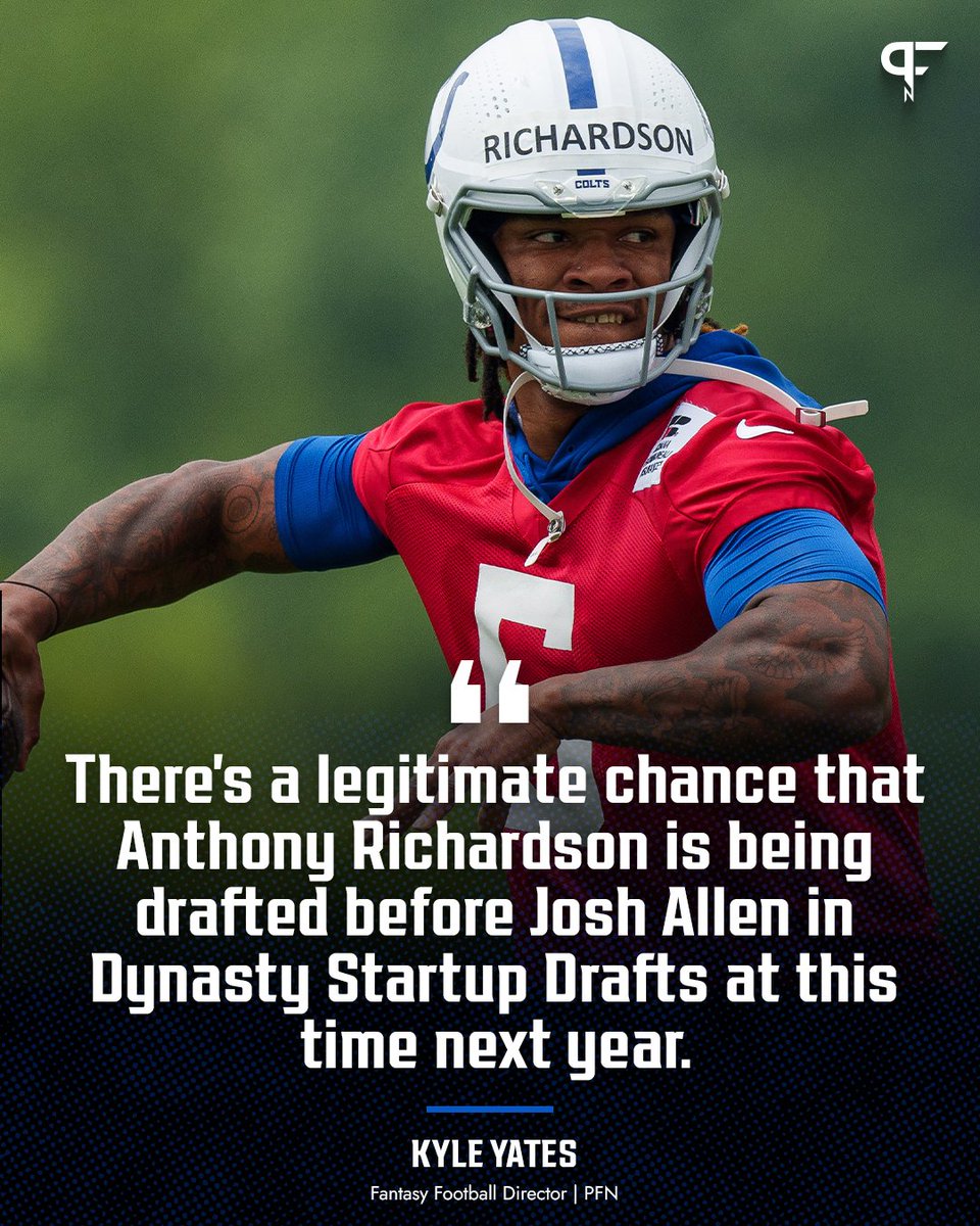 PFN365's tweet photo. #Colts QB Anthony Richardson over the #Biils' Josh Allen⁉️
#PFN365's @KyleYNFL foresees a very different dynasty draft strategy for this time next year! https://t.co/PCFxqFtjYR