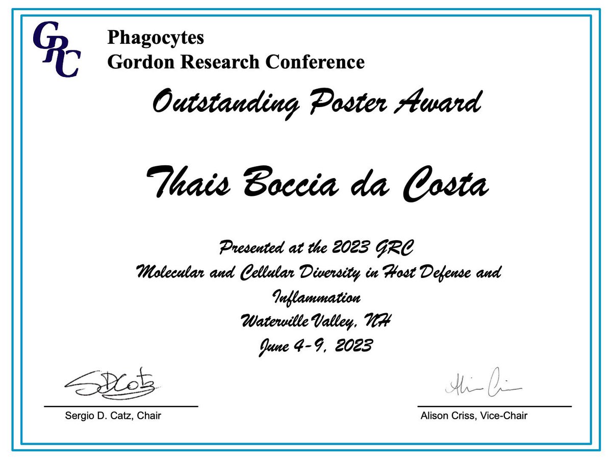 immunoboccia's tweet photo. Attending my first  @GordonConf  Phagocytes meeting was amazing! I was very happy to present a poster preview and also amazed for receiving the outstanding poster award. 

See you all again in 2025! https://t.co/J8Hi2aAdhN