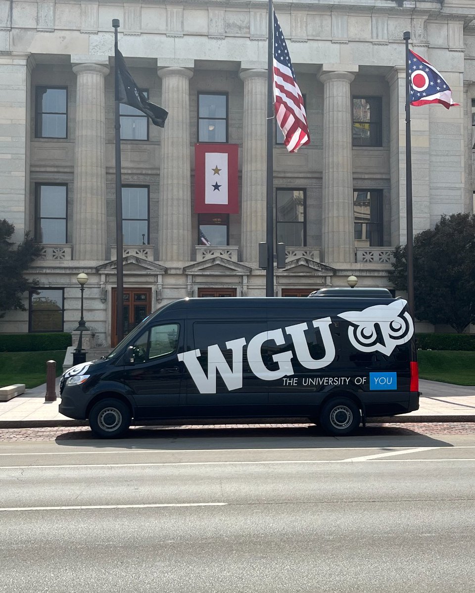 Look who came to town today to help us celebrate our five-year anniversary.  Our team enjoyed hosting the WGU Sage Coach at the #OhioStatehouse.
