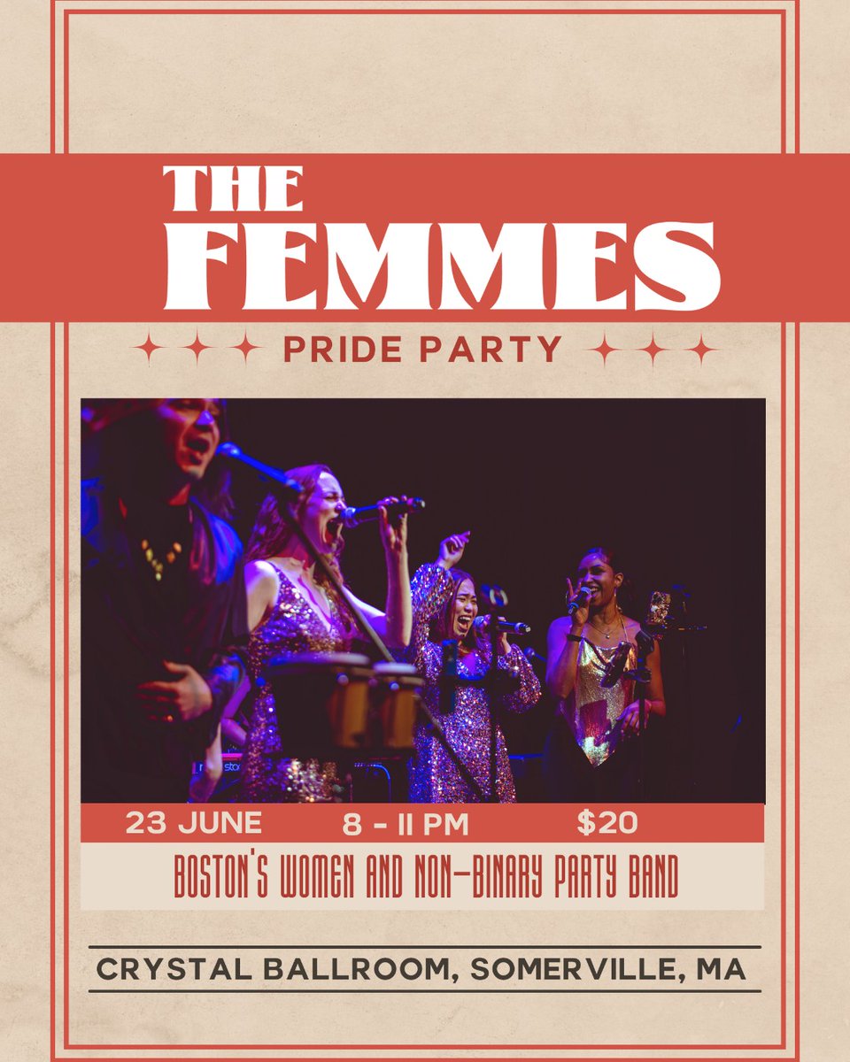 🔥The hottest Pride Party in Boston 🔥

LIVE at Crystal Ballroom, the Femmes are celebrating Pride this FRIDAY NIGHT by playing BANGERS ONLY from your favorite LGBTQ+ artists, icons, and allies. Details at bit.ly/3ysIH1b