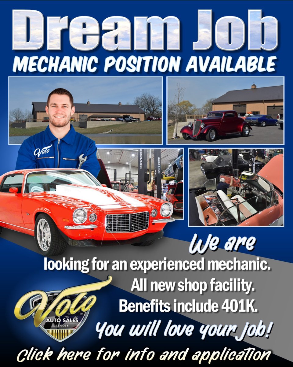 volomuseum's tweet photo. DREAM JOB, MECHANIC POSITION AVAILABLE!
DREAM JOB, MECHANIC POSITION AVAILABLE!
If you or someone you know ha dreamt of only working on the most beautiful collector cars in the country, the dream is about to come a reality.
https://t.co/lFlFgQfTY5
#volomuseum #mechanicwanted https://t.co/NDYDbok1vh