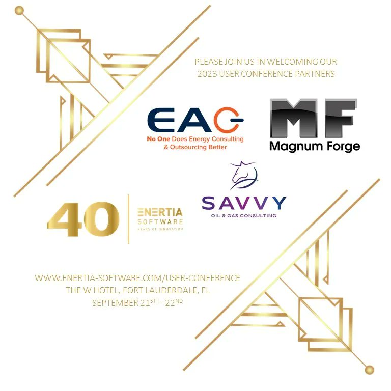 Enertia Software is excited to announce our 2023 User Conference Partners! Partners will bring informative sessions to User Conferencing helping heighten your experience and expertise. Let's send their Google metrics blazing with a lil click! #EnertiaUC2023 #Partners