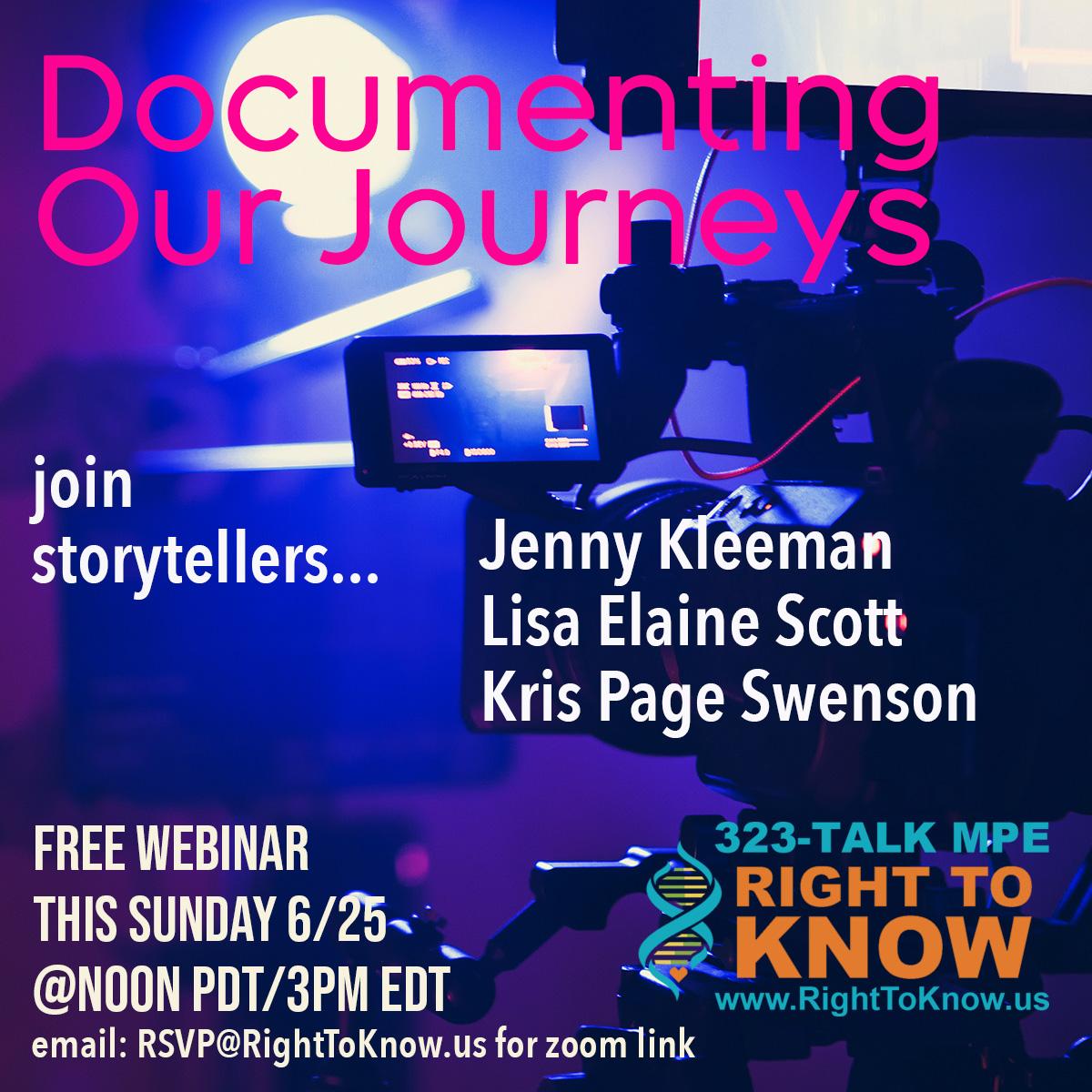 righttoknowus's tweet photo. FREE WEBINAR THIS SUNDAY 6/25 @ noon PDT/3PM EDT
Join storytellers Jenny Kleeman, Lisa Elaine Scott, and Kris Page Swenson as we discuss Documenting Our Journeys.
Email RSVP@RightToKnow.us for zoom link
#NPE #DCP #adoptee #righttoknow #storytelling #DNAsurprise #DNAtest https://t.co/yJjvWqaI9i