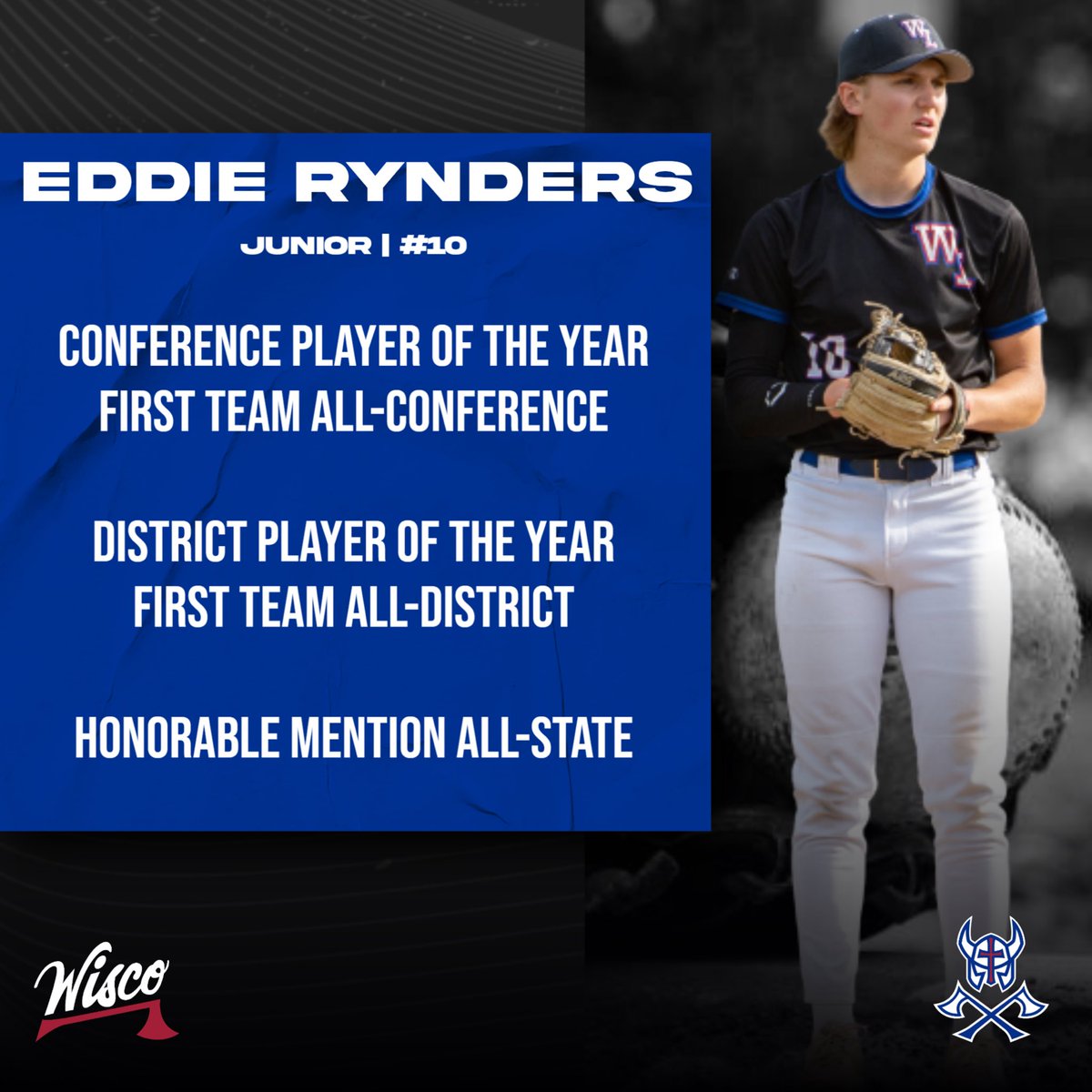 WL_VikingBsball's tweet photo. We finish with Eddie Rynders @eddierynders27 putting together one of the best years in program history. 1st Team All Conference, Conference Player  of the Year, First Team All District, D2 District Player of the Year, and Honorable Mention All State. Congratulations Eddie! https://t.co/JZpE9HWf2Z