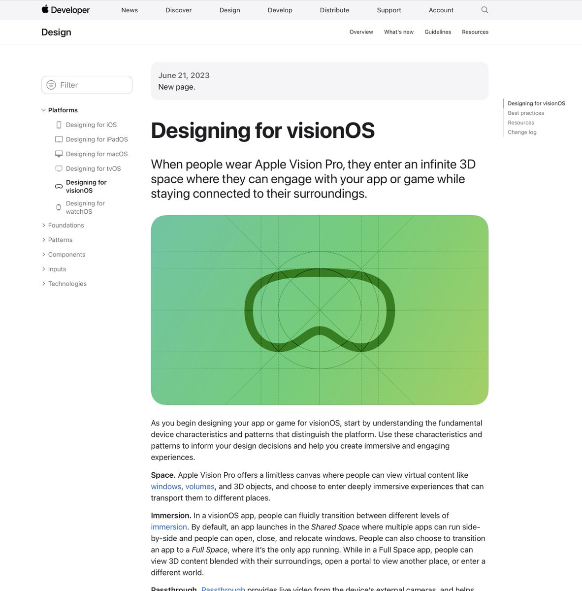 MASSIVE new update for the Apple Human Interface Guidelines. We've added lots of new content for visionOS. It's mostly spread around various pages existing pages but there are some new ones, too. The best place to get started is right here. developer.apple.com/design/human-i…