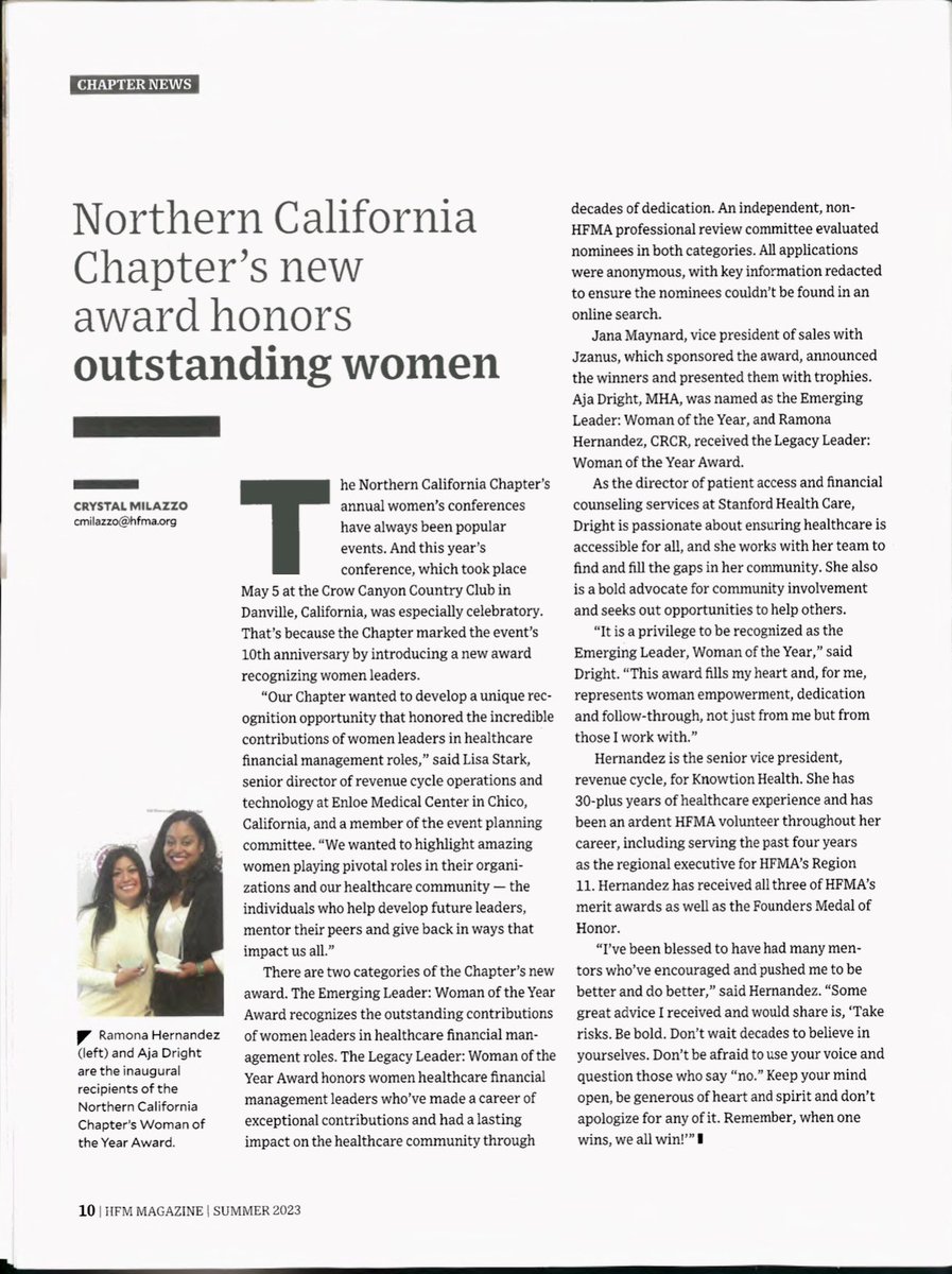 HFMA_NCA's tweet photo. ๐๐ผ๐คฉ Have you read your #hfma #HFM magazine?! Our #HFMANCA had an article written about our STELLAR #WomanOfTheYear #WotY Award at our #Womens Event Conference! https://t.co/omEhVbhYp4