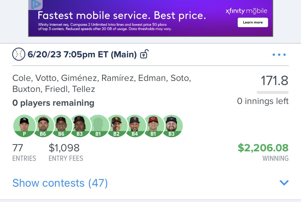 Yesterdays #MLB #Fanduel & #Draftkings lineup cashed! We are automatic. 🔥