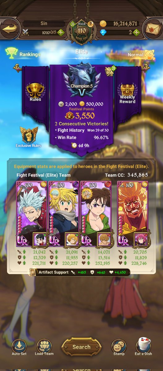 itsmerayg's tweet photo. The most number of matches (and wins) I've taken since forever, and the highest I've reached in Elite - new Ban is too fun! Started just this week with a 27-win streak to climb off the bottom of Platinum
>no Diane relic, no Fest. Zeldris, T1U @ 1/6 https://t.co/MO7iHF3nLy