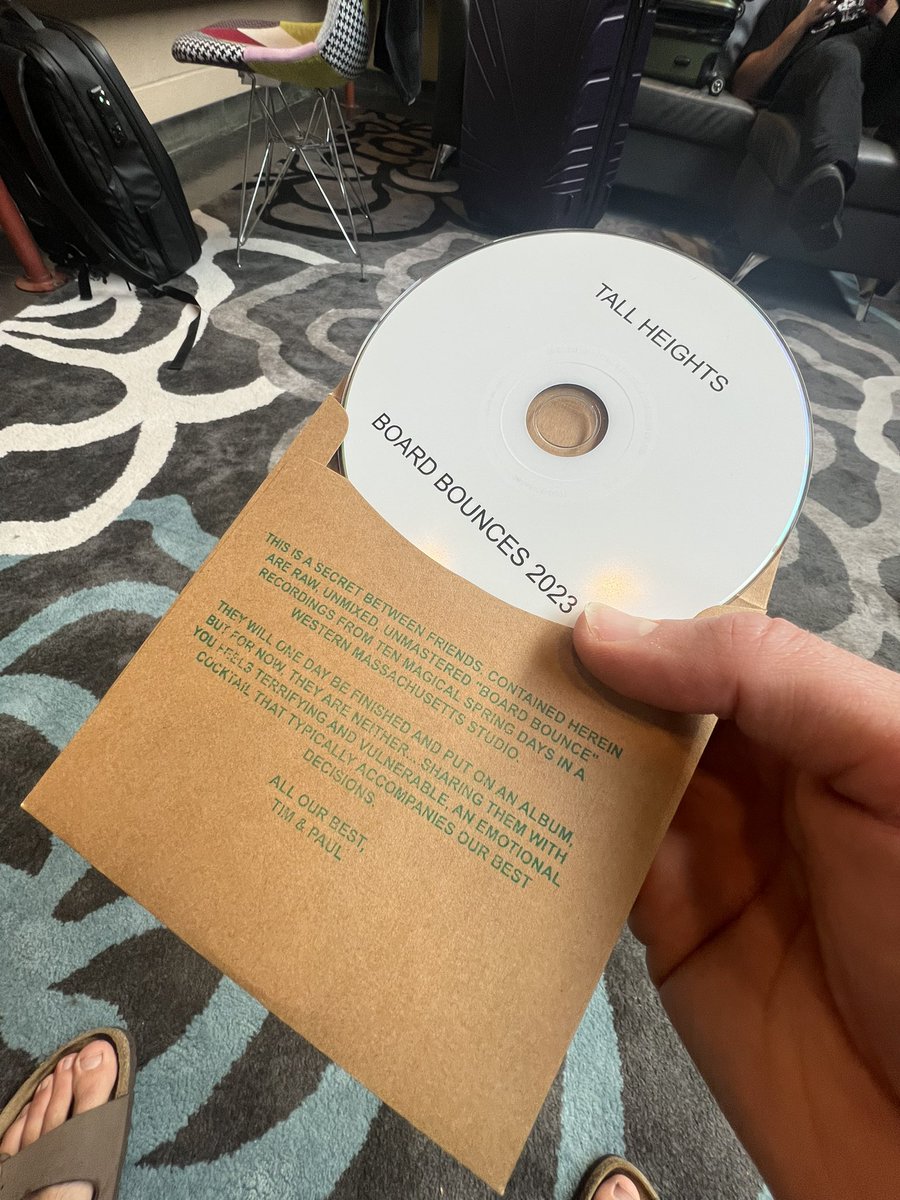 tallheights's tweet photo. there’s been a leak! someone put unmixed, unmastered, “board bounce” recordings of 4 new songs on a cd &amp; is selling them as we open for @BenFolds. while find the culprit, y’all can enjoy the fruits of his illicit labor as he hand stamped every sleeve. NYC @beacontheatre tomo https://t.co/Mc2TZ4qkqz