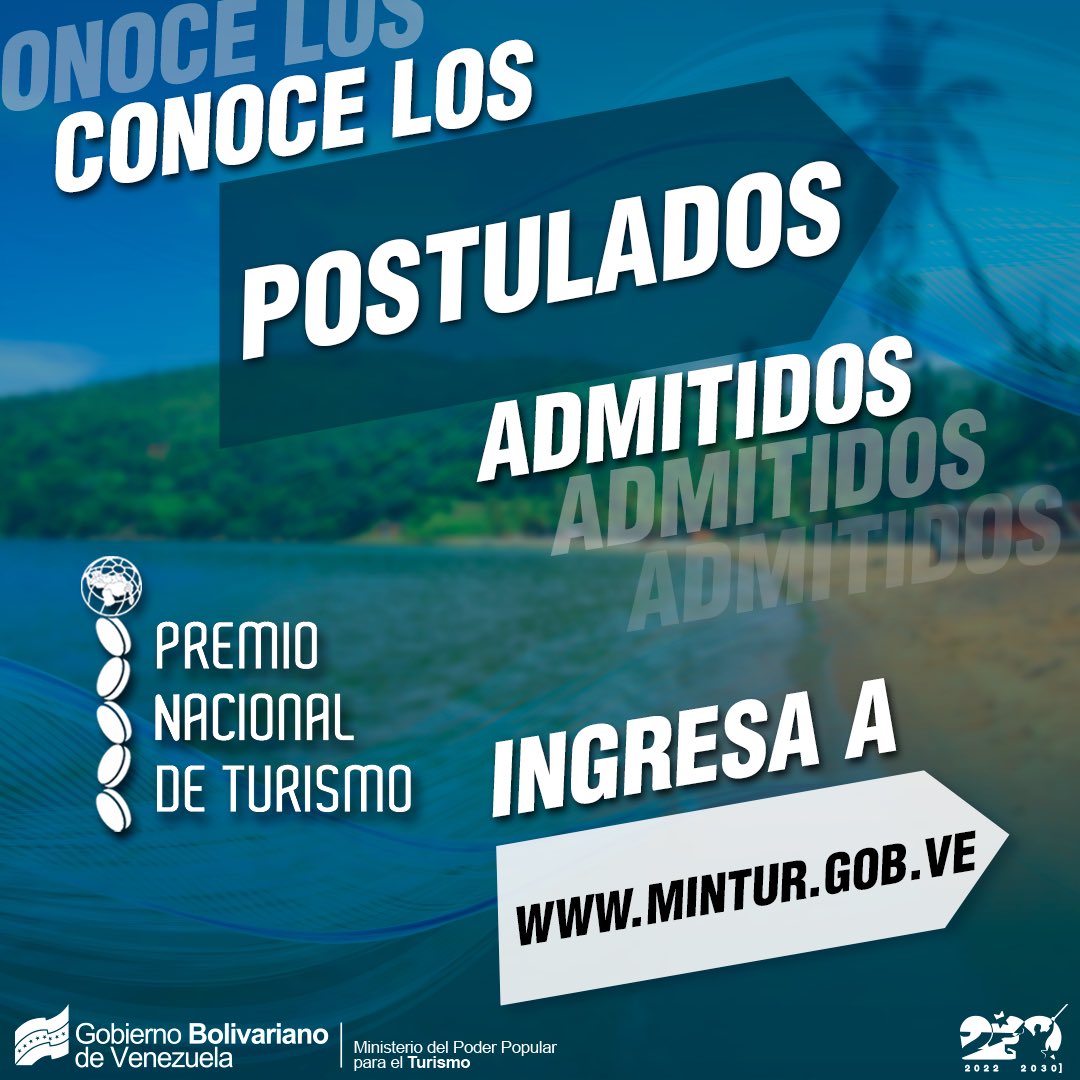 AliErnesto32's tweet photo. Agradecemos a todos los participantes que se postularon a optar por el Premio Nacional de Turismo, sigan en sintonía con nosotros para más detalles de este galardón.

Ingresa a https://t.co/MTm3WjJUu4 para ver las postulaciones admitidas.

@NicolasMaduro 
#GeneraciónDeOro https://t.co/e2azHuncbv