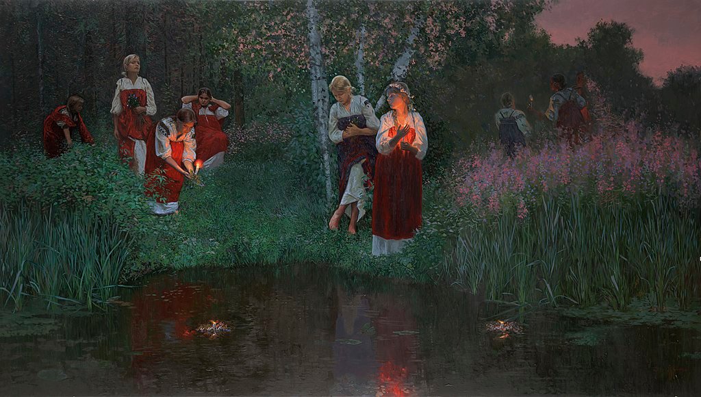 In Poland on the night of summer solstice unmarried women made flower crowns and place them in the river. Unmarried men waited further downstream to catch them. Couples formed in this way spent the rest of the night together.

Art by Siemon Kożyn

#LegendaryWednesday