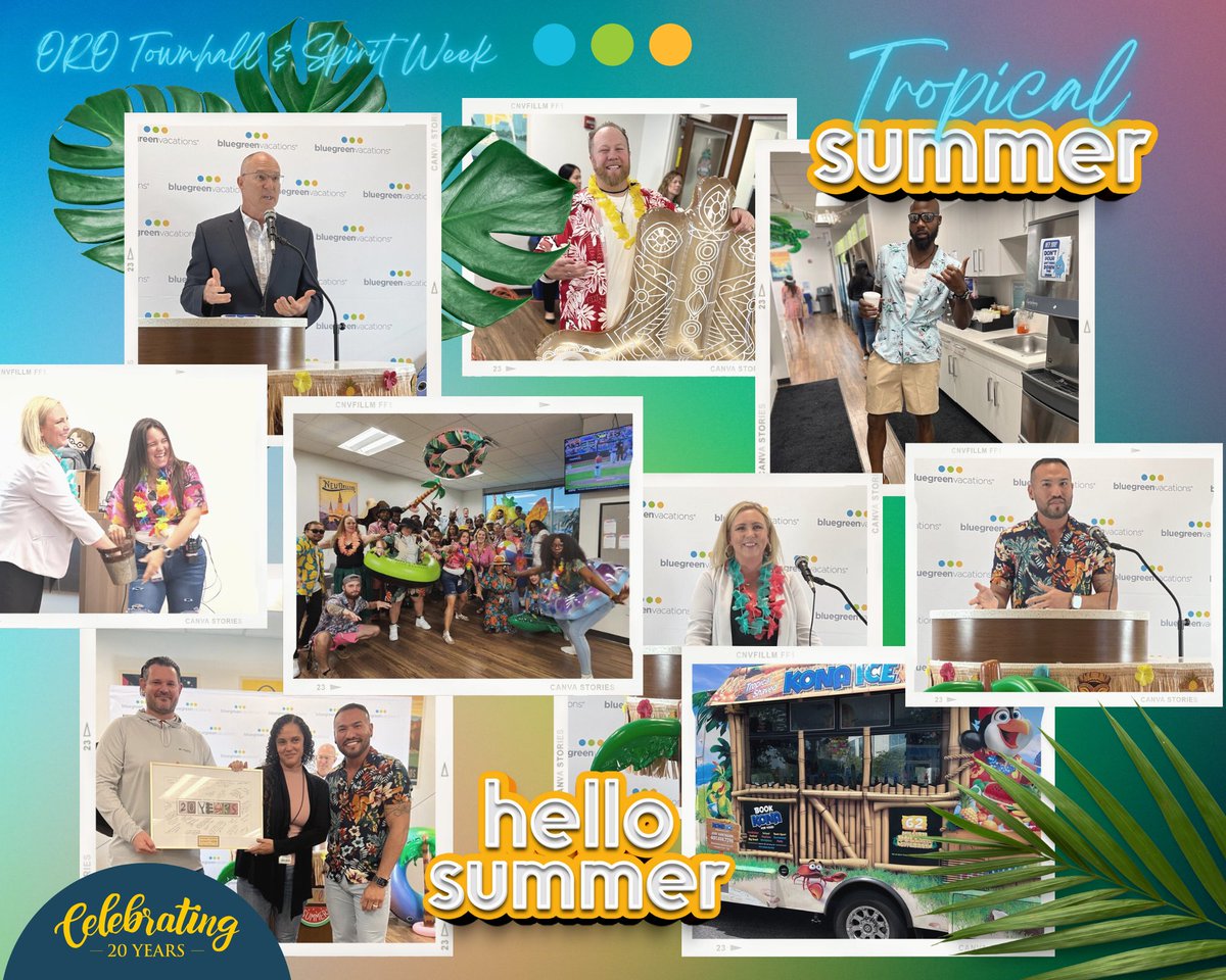 ORO Spirit Week continues & we are loving it! Today was a Tropical Summer Townhall with Kona Ice and special guests Ivan R., Scott V., Kim B.,  Kelly R., Ashley K., and Travis W. 

#SummerOfFun #SpiritWeek #BluegreenVacations #ShareHappinessHere
