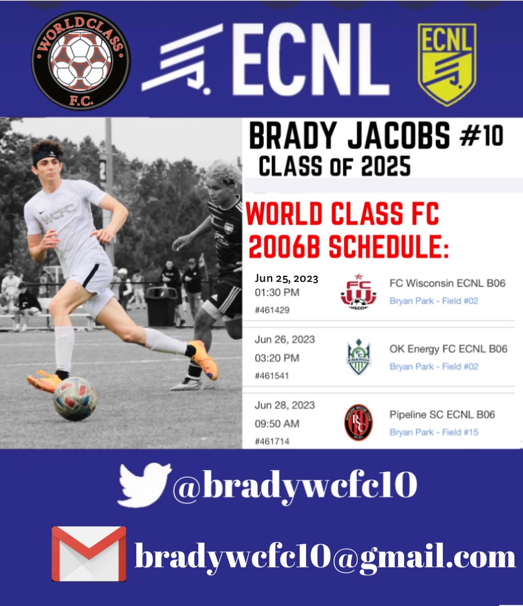 Big weekend ahead…ECNL U17 Playoffs down in Greensboro, NC. Looking forward to playing some great competition. Vamos, World Class!! @WorldClassFC1 @ECNLboys @TopDrawerSoccer @NcsaSoccer @ncsa @ImCollegeSoccer