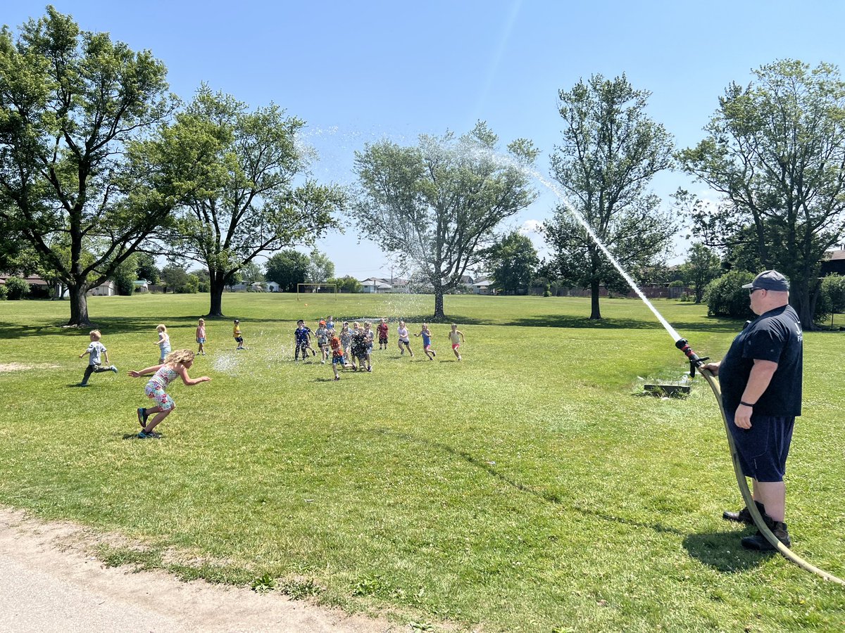 Thanks to <a href="/HaldEmerg/">Haldimand Fire & EMS</a> for visiting JPS today! The kids had a great time and enjoyed running through the water hose for a quick cool off! 🚒