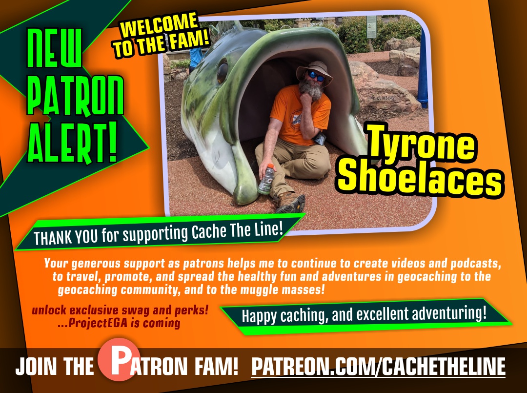 CacheTheLine's tweet image. Many thanks to TyroneShoelaces for joining the team! I'm so grateful for any support you can provide.
► patreon.com/cachetheline

Friday, patrons will be getting an exclusive sneak peak at #ProjectEGA!
Here's everything to know so far:
► cachetheline.net/projectegadeta…
#Geocaching