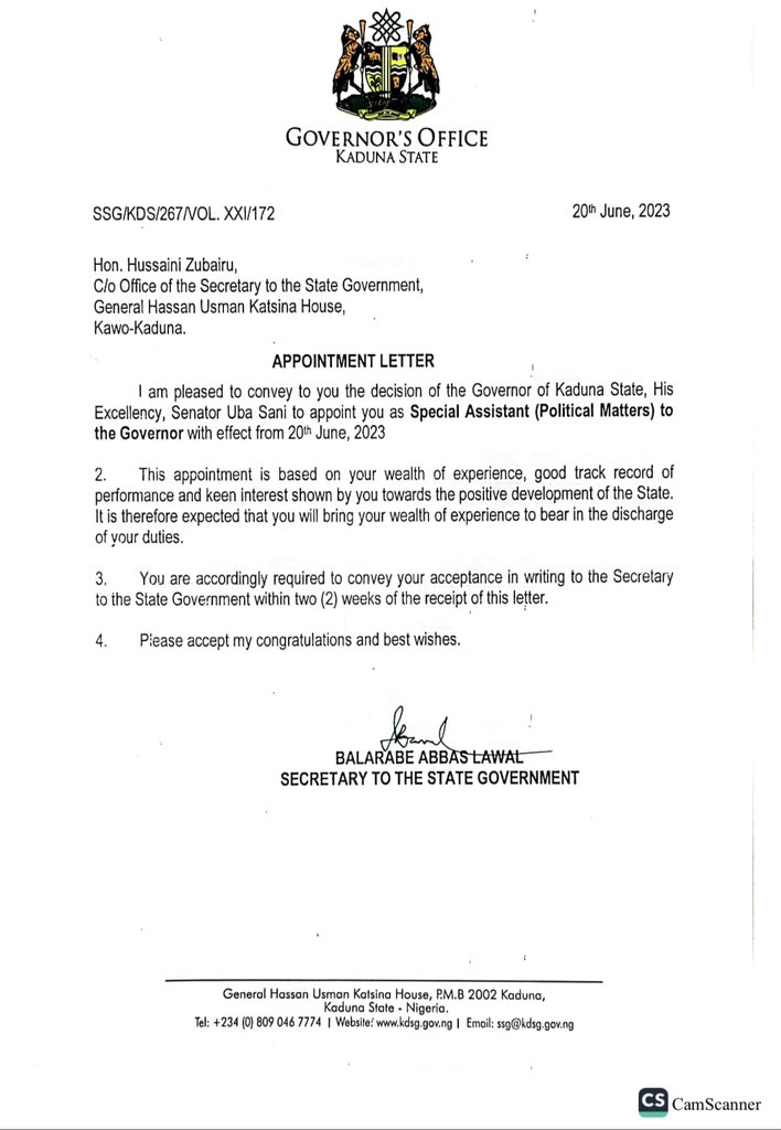 B_ELRUFAI's tweet photo. I would like to use this medium to thank my permanent and pensionable boss, His Excellency Senator @UbaSaniUs, the Governor of Kaduna for appointing four members of my campaign council. These four individuals advised and guided me during the campaign. May they serve well. https://t.co/GkNu24ikTD