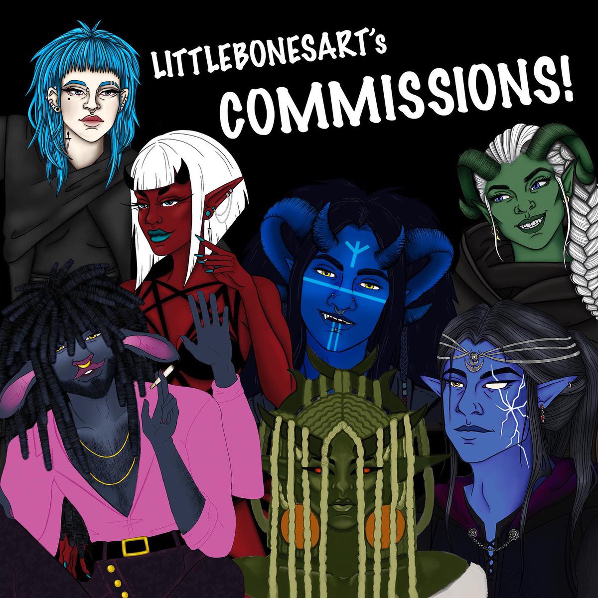 littlebonesart's tweet photo. Hello #ttrpgfamily ! 
I am Bones, a queer fantasy illustrator
Need a face for your new campaign? 
DM me for questions! 

✨ Giveaway when I get to 100 followers! ✨ 
Let’s go #ttrpgcommunity !
#dungeonsanddragons #dnd #dndart https://t.co/4Gh1zLprxE