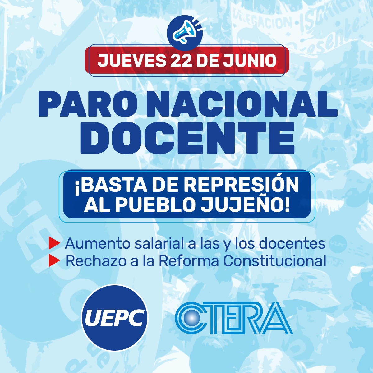 #DocentesEnLucha
#JujuyResiste
#ParoNacionalDocente
#Ctera
#Uepc