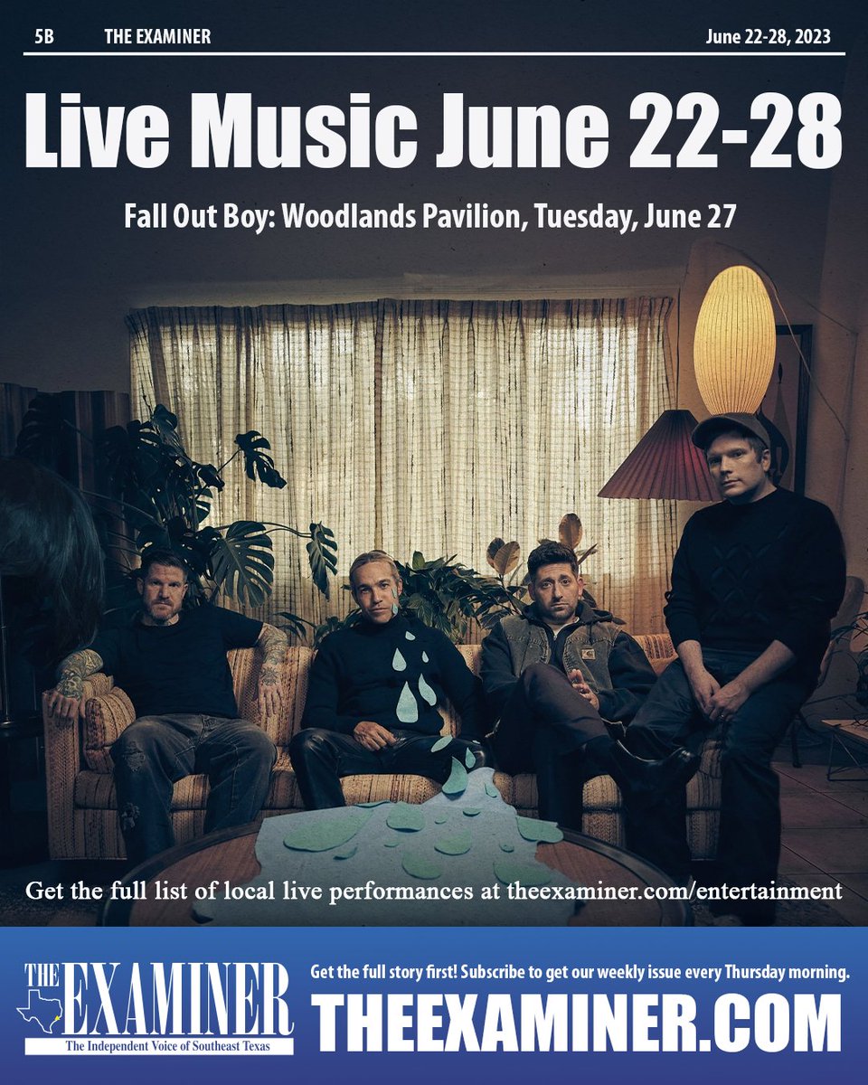 theexaminersetx's tweet photo. Get into the groove 🎶 with our full list of local live music, featuring legends like Bryan Adams and Fall Out Boy! Rock your community spirit and see who's playing near you: https://t.co/LMotnDeYU2
#LiveMusicLocally #BryanAdamsConcert #FallOutBoyLive #RockTheNight https://t.co/mFXkoPQtgc