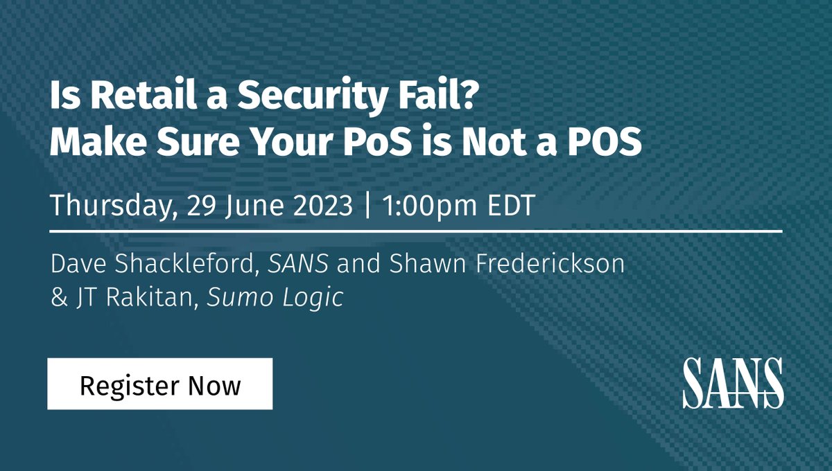 SumoLogic's tweet image. Join us as we examine the mechanisms cybercriminals use to exploit retail stores and platforms and what can be done to thwart threats and leave cyber criminals on the shelf. sans.org/webcasts/is-re… #poweroflogs #securityanalytics @awscloud