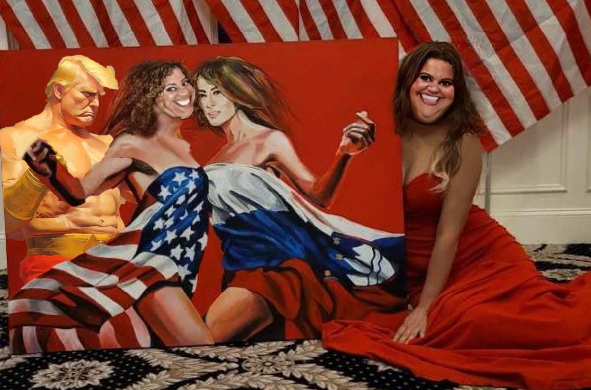 GaryPetersonUSA's tweet image. My daughter's artwork shows how the Trumps love welcomes all of us on board the #TrumpTrain, and I am proud to hang this piece in the office!