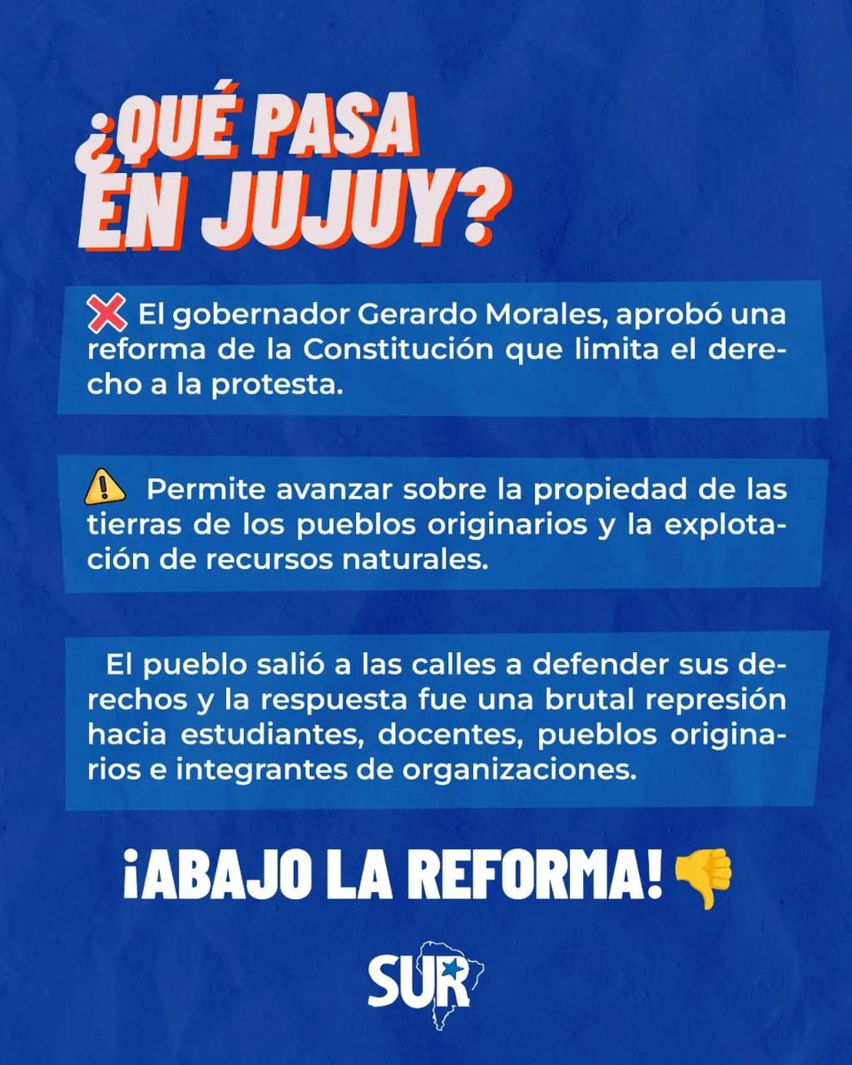 SURFcioVarela's tweet photo. ¡JUJUY RESISTE!
✊🏽 Hace más de 10 días docentes, comunidades y grupos sociales se expresan en contra de la reforma autoritaria y antidemocrática impulsada por Morales.
❤️‍🩹Nos solidarizamos en la lucha y decimos BASTA DE REPRESIÓN a la protesta social y  violacion a los DH. https://t.co/cvyc2x0gFi