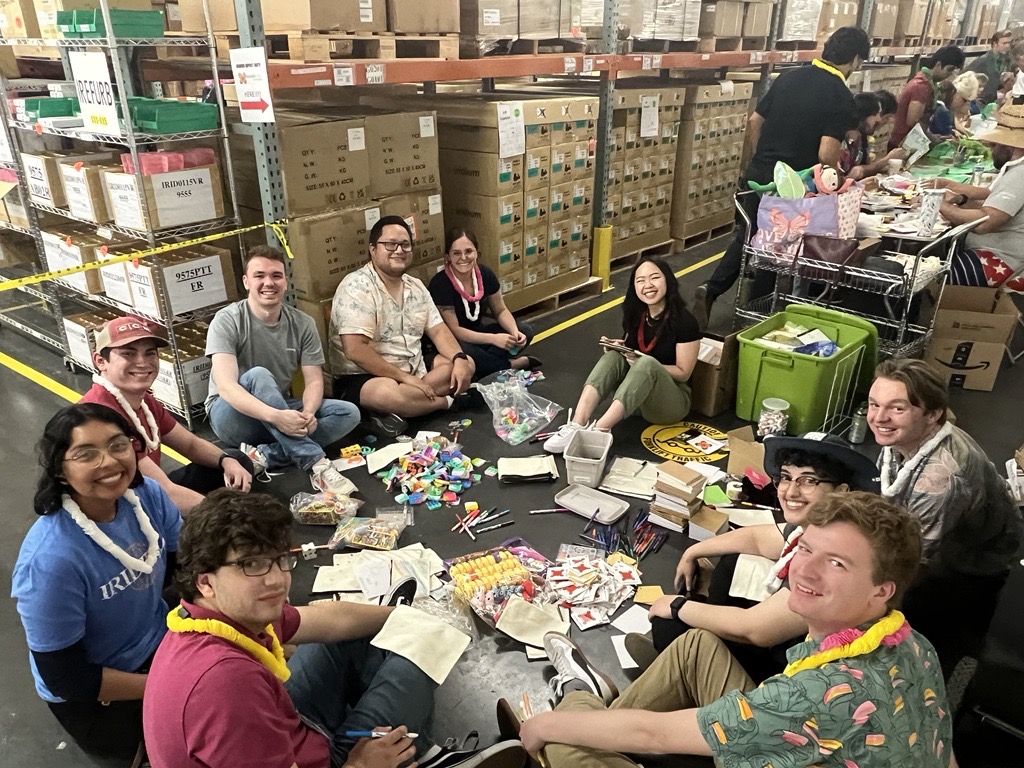IridiumComm's tweet photo. For Iridium #ImpactDay, our Arizona offices teamed up with Amanda Hope Rainbow Angels (@ahrangels) to make blankets and care kits for kids and families who spend an extended amount of time in hospitals 

Truly global starts local 🌐 #IridiumCares https://t.co/DZ03g6z2g3