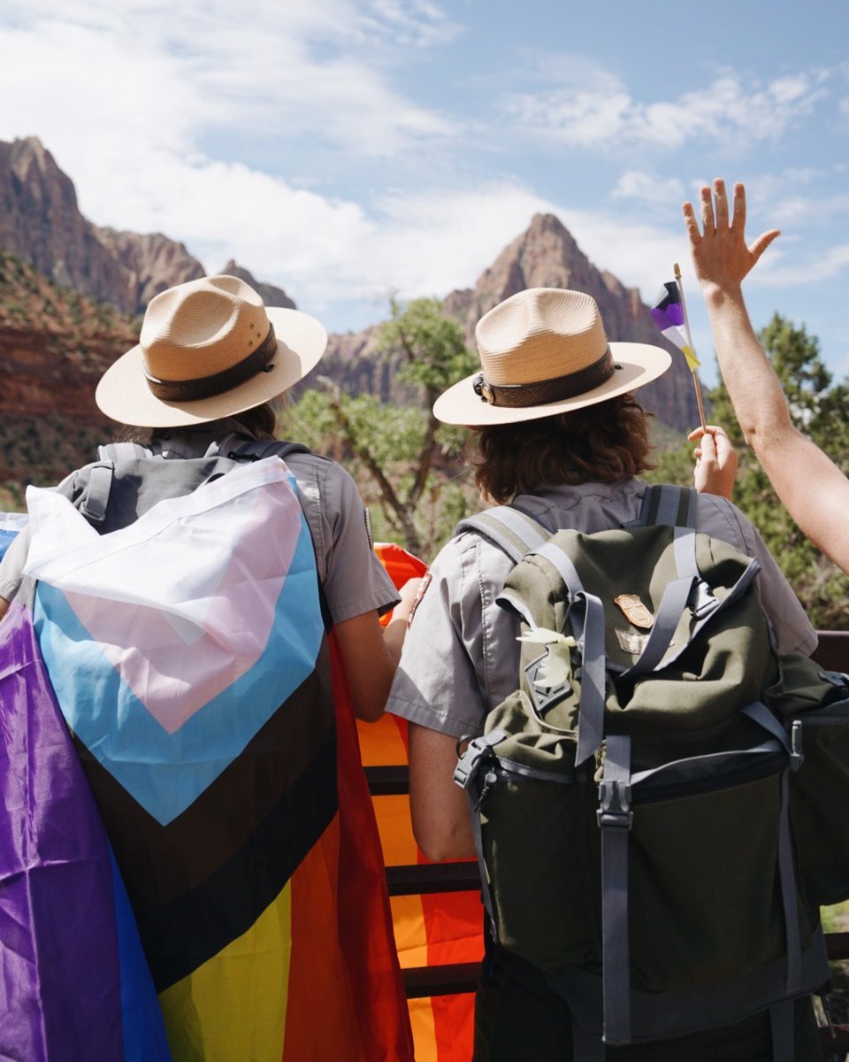 ForeverZion's tweet photo. @zionnps celebrated the first-ever in-park Pride event. 🏳️‍🌈🏜️✨ 

We're grateful to @theautocamp for their incredible partnership and to everyone that joined in the day to unite people and nature. 🤟🌈🌟

#ZionPride #PrideOutSide #FindYourPark #ZionNationalPark #MightyFive #Utah https://t.co/eN9iXQK0YR