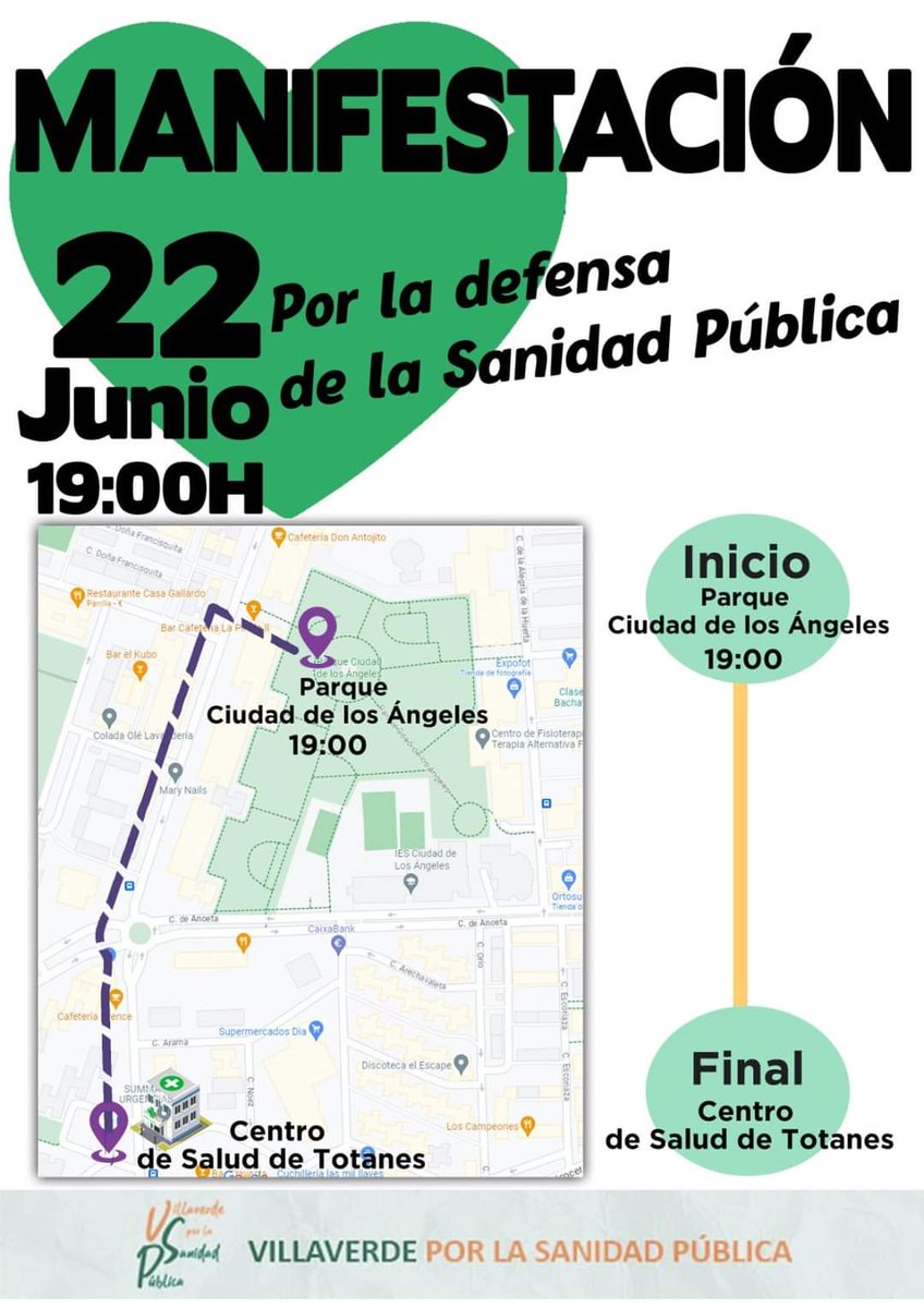 Mañana, jueves 22, los barrios defendiendo la #SanidadPública...
Prosperidad, Usera, Villaverde
Te vienes?
