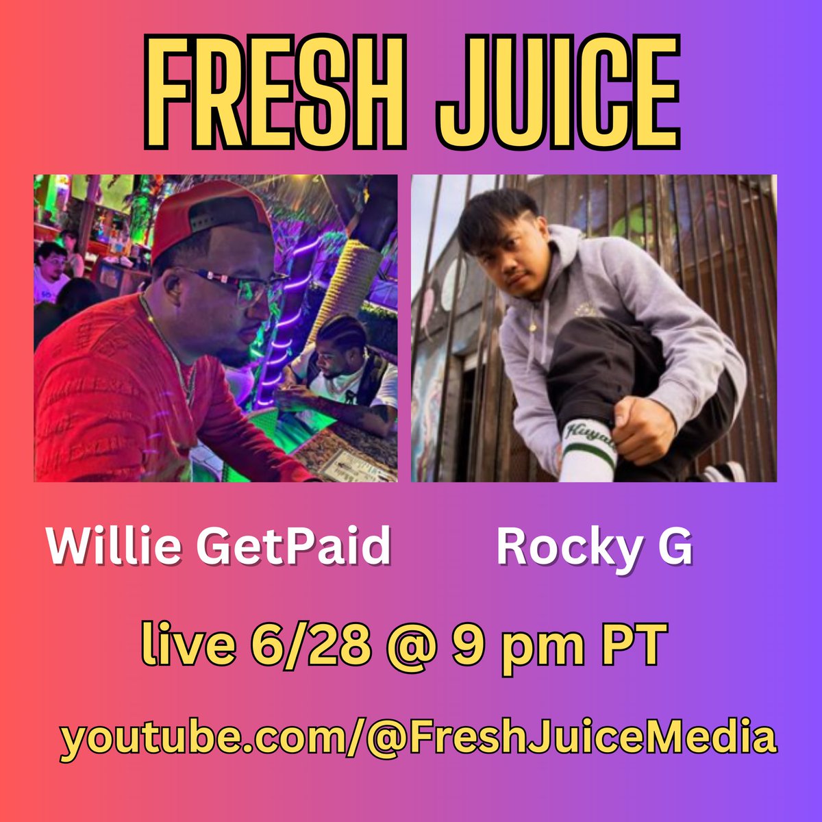 FreshJuiceMedia's tweet photo. Whether you wanna get paid and go or blast off into space we got you on the 28th @ 9 with our guests @WillieGetPaid of @TTeam253 and Rocky G
Click the link in bio to watch and listen live
#WillieGetPaid #RockyG #FreshJuice #TheGasTeam #TRAPNGETPAID #FilipinosInSpace https://t.co/fqIw9tXg39