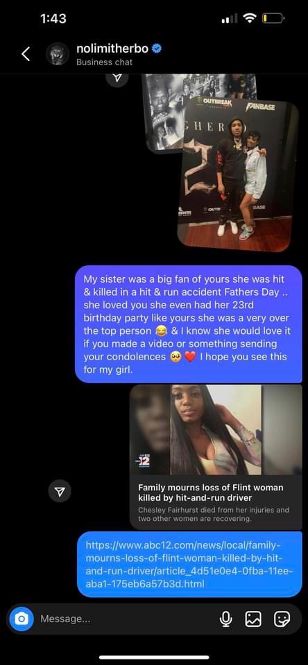 My homegirl <a href="/iLoveQDj_/">pooh💋</a> was hit in a Hit &amp; Run accident on Father’s Day that killed her. <a href="/gherbo/">G HERBO</a> is one of her fav artists and even had her 23 party inspired from his. We just want his show his condolences cause she really fwh. Can y’all share &amp; tag him please #JusticeForChesley💕