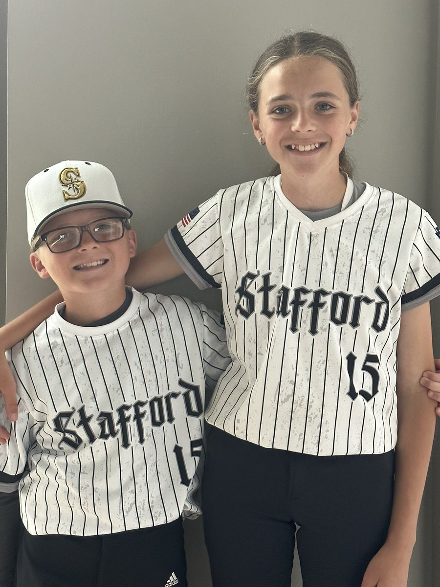 Tbrez3's tweet photo. My two All Stars! Brady came back to baseball last fall, after a 2 year break, and I’m proud to say he made the All Star team. Bella is rocking it and continues to play hard for her travel and All Star team. Proud mommy moment for their achievements and humbleness. 
⭐️⚾️🥎 https://t.co/ztxbZzrKal