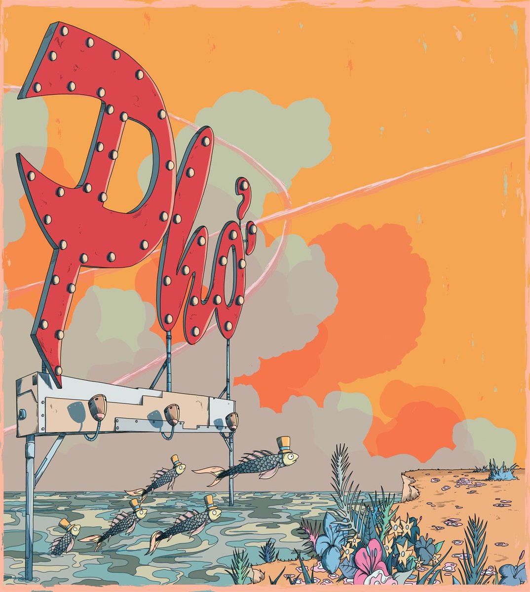 One panel of a tryptich for <a href="/PhoRestaurant/">Pho</a> at their <a href="/MiltonKeynes_MK/">Milton Keynes City</a> site...
#Vietnam #vietnamese #pho #Pho #illustrationart #illustration #drawing #ComicArt #art #restaurant #eat #clouds #spicy #vegan #vegetarian #comics #sea #fish #poster #summer2023 #SummerSolstice