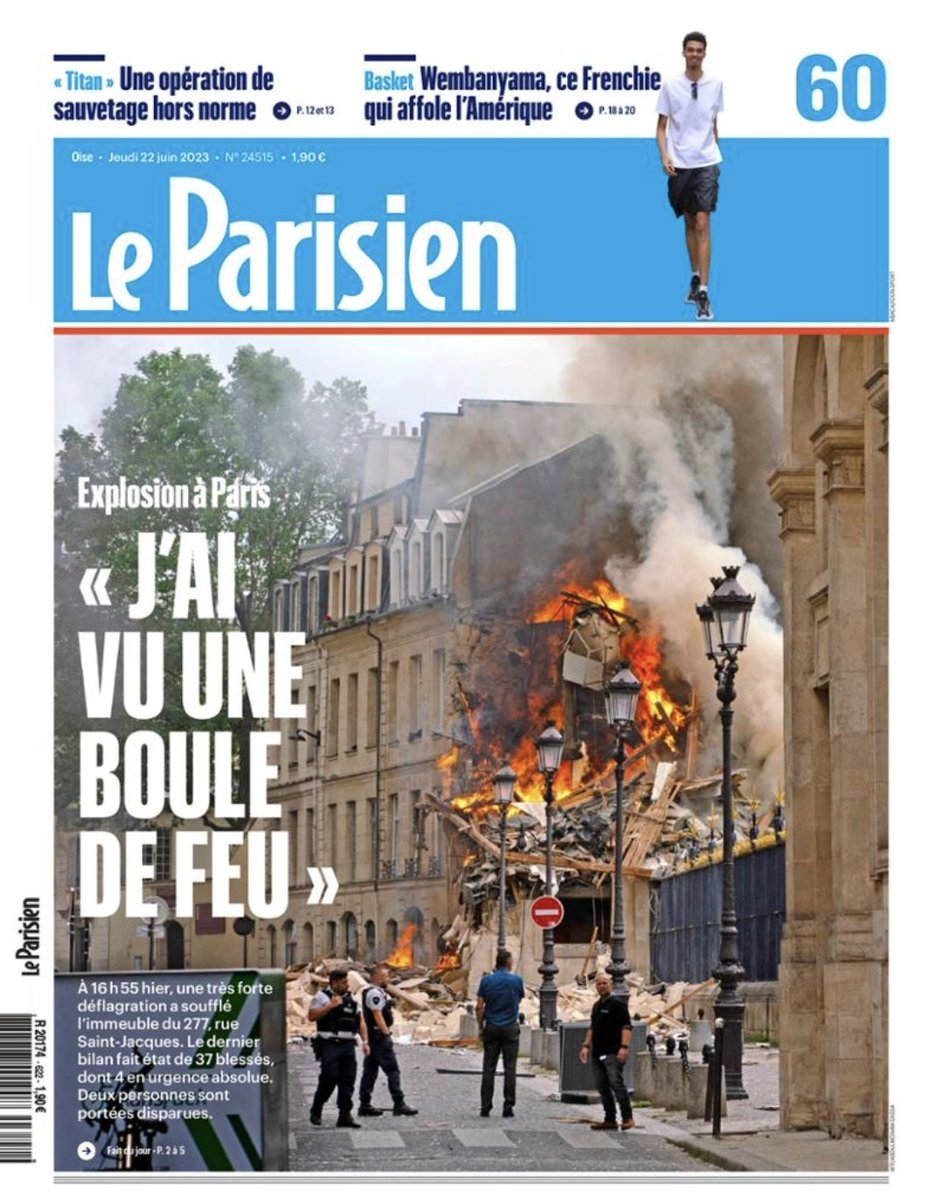 nicolasberrod's tweet photo. La "une" @le_Parisien ce jeudi #explosion #Paris5 

https://t.co/lTMBRTvNdS https://t.co/7z3v1VbxHn