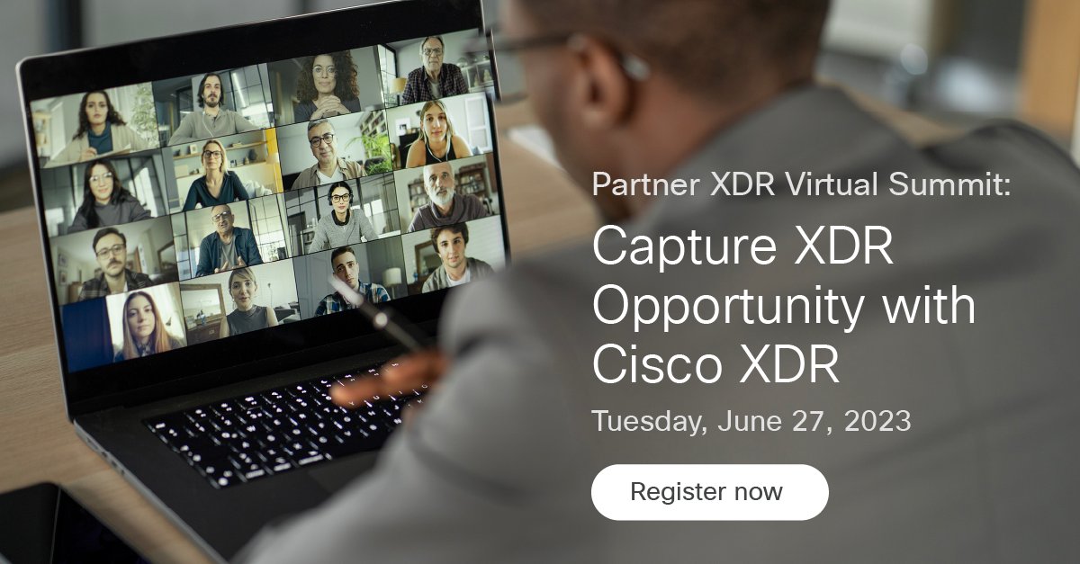 CiscoSecure's tweet image. Are you a #CiscoPartner? If so, have you registered for our Partner #XDR Virtual Summit happening June 27th?

Join us to learn what Cisco XDR can do for your customer’s #cybersecurity business. 📈

📅 Reserve your seat today: cs.co/6017O7XzR