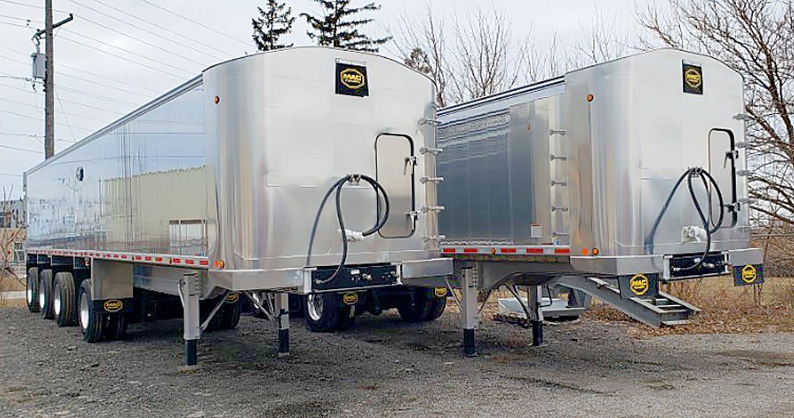 NEW Mac 45' Quad End Dump Trailer For Sale. For more photos and to request pricing, click here: bit.ly/3PpAIvM   #FeaturedListings #FeatureFriday #MacTrailers #EndDump