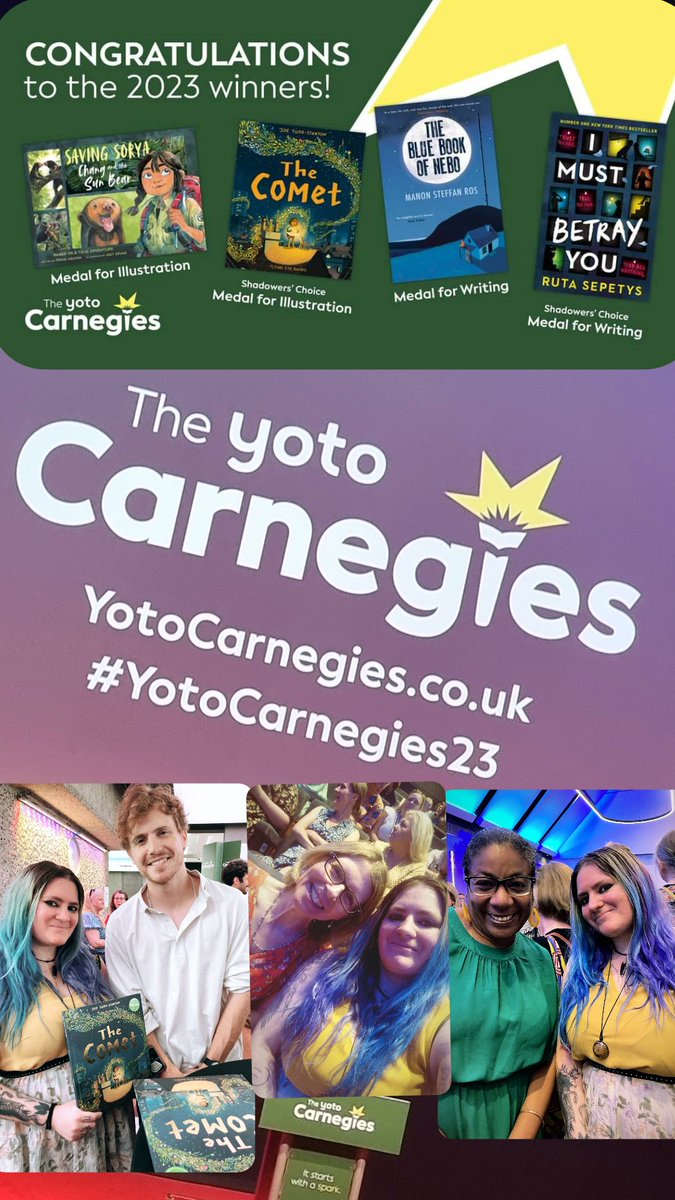 I work in the best profession ✨️📚🖤
Libraries are vessels to truly magical places, and I'm so proud and happy to be part of the crew that steers them! 
Thank you @CarnegieMedals for a fantastic award ceremony! #YotoCarnegies23
@Joetoddstanton
@JennyHawke1 @LawrencePatrice