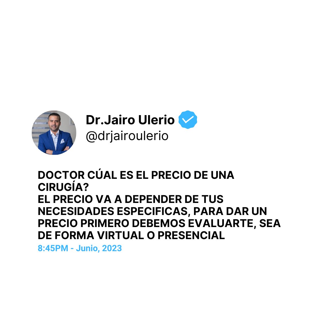 Doctor cuanto vale una cirugía?

#cirujanos #cirugiaplastica #dominicana #precios #procedimientos #abdominoplastia #bbl #lipo #vaser #cirugiaplasticaenrd #drulerio #cirugiareconstructiva
#ASKDRULERIO #PREGUNTADRULERIO #PreguntaDelDia