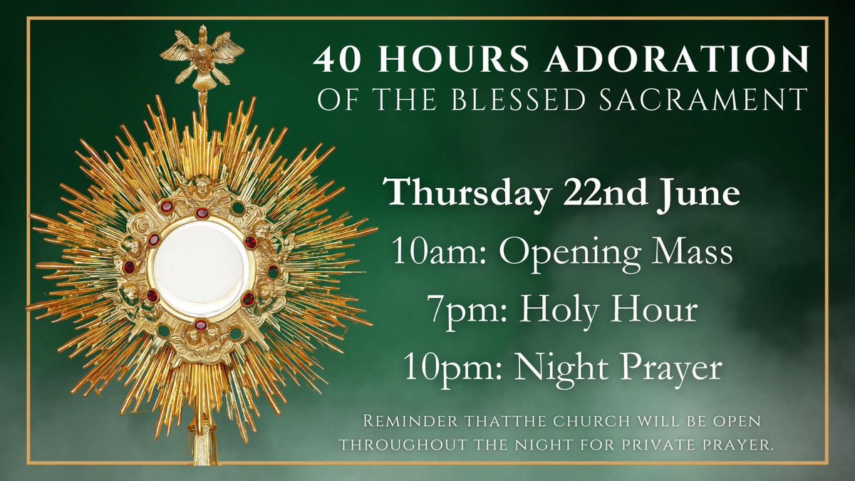 Thursday begins our 40 Hours of Adoration. We look forward to welcoming you to our services. The Holy Hour will be led by Fr Eamonn Sweeney at 7pm.

<a href="/rcmotherwell/">Motherwell Diocese</a>  @motherwellre  <a href="/LectioMotherwe1/">Lectio Divina Motherwell Diocese</a> <a href="/stambrosehigh/">St Ambrose High</a>  <a href="/StAmbroseRE/">St Ambrose RE Dept</a>  <a href="/StAugustine_PS/">St Augustine's Primary School & Nursery Class</a>  <a href="/AugustinesYouth/">St Augustine’s Youth</a>  @staugustine_pta