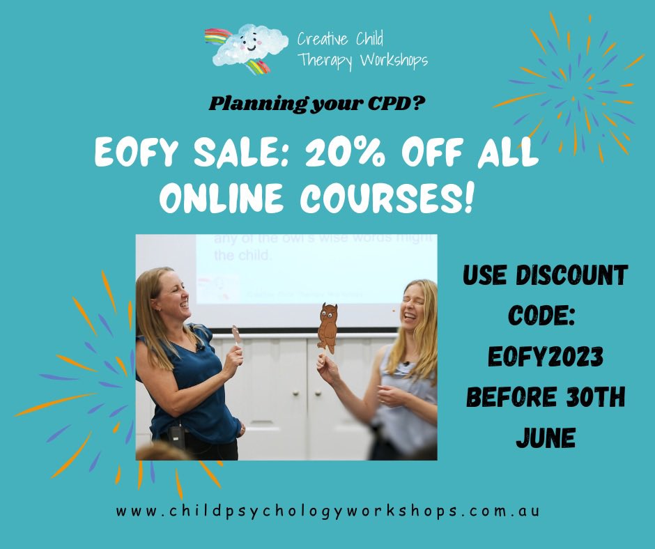 3 self-paced online courses for #therapists -
Creative ways to help children manage emotions
Playful, purposeful and practical approaches to childhood anxiety
Helping kids who worry about mistakes 

childpsychologyworkshops.com.au/online-program…

#ProfessionalDevelopment #childtherapy #psychology