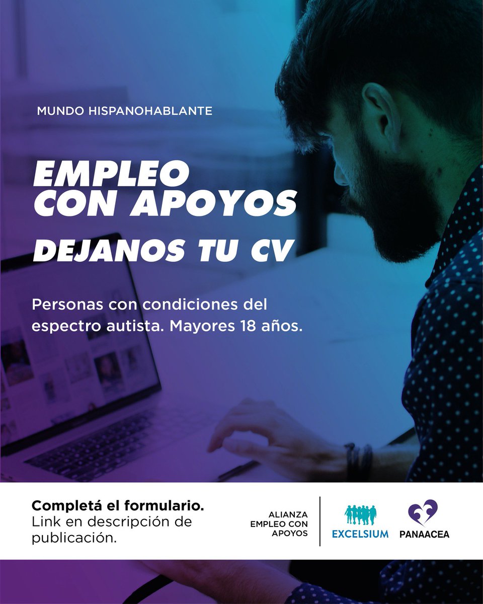 #EmpleoconApoyos – Si sos mayor de 18 años con Condiciones del Espectro Autista y tenés interés en conseguir empleo, completá el formulario: bit.ly/3KIV1ll

#empleoautismo #espectroautista #autismo #autismoyempleo #empleabilidadautismo <a href="/alexiarattazzi/">Alexia Rattazzi</a>
