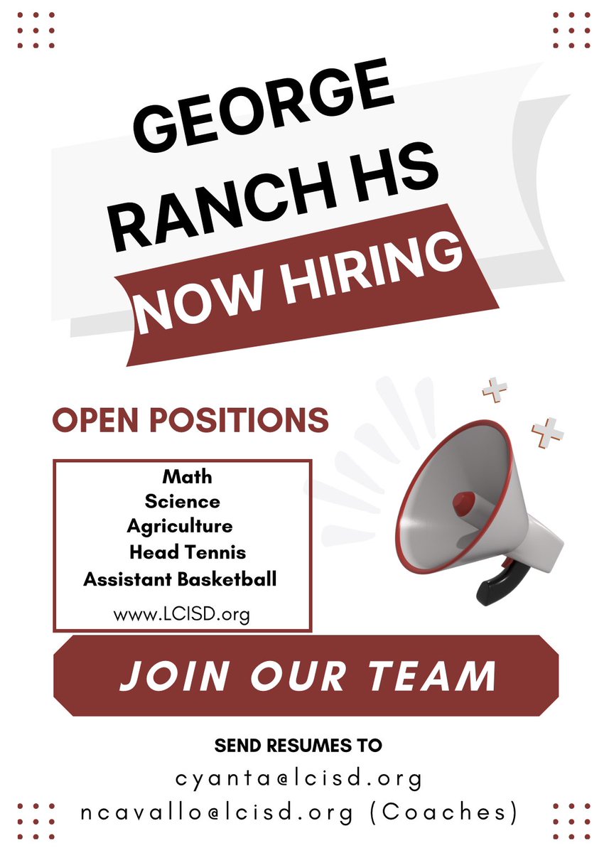 Looking to fill a few teaching and coaching positions ASAP! Please apply if interested and send resume to email address listed!! #WeAreGR @wearegrhs