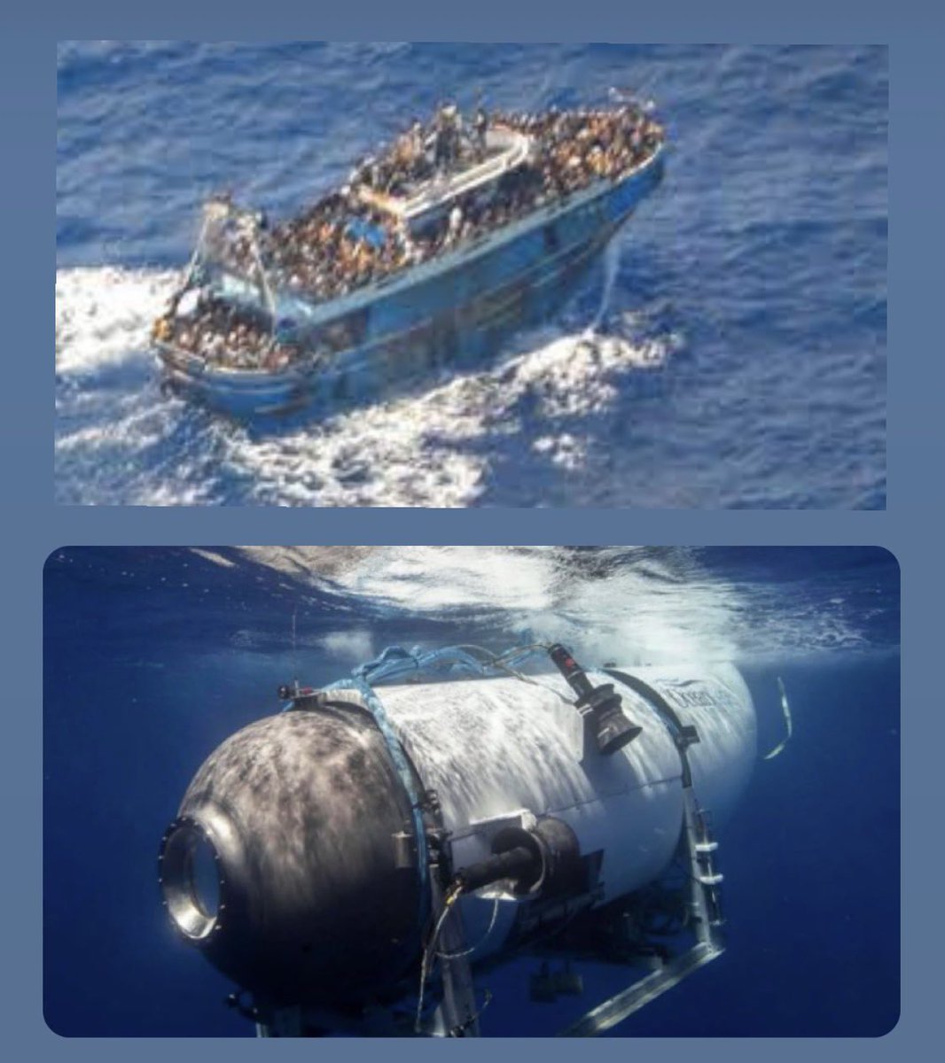 Yüzlerce araç gereç teknoloji, yardım kuruluşu okyanusta denizaltıyla kaybolan 5 zengini arıyor.Aynı hafta Yunanistan’da 750 kişilik mülteci botu battı 100’e yakın insan hayatta kalabildi. Dünyadan kimseden ses çıkmadı.Avrupa kılını bile kıpırdatmıyor, sorumluluk hissetmiyor.