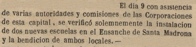 Fa #144anys s'inauguren dues escoles a l'Eixample de Santa Madrona #PobleSec. Font: Almanaque del Diario de Barcelona para el año 1879